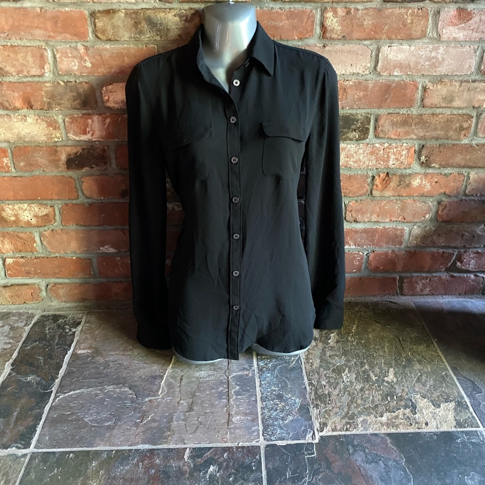 Ann Taylor loft black button down shirt